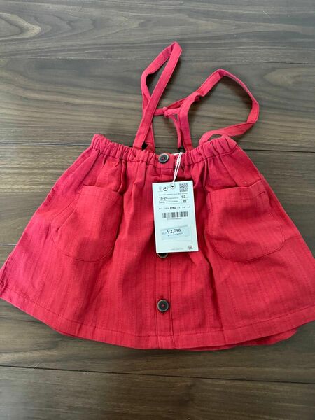 スカート 子供服　ZARA ザラ　2-3y 98 95 100 赤　春夏　薄手　ポケット付き　タグ付き　新品未使用　双子