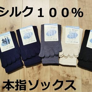 残り１ケースを切りました！ シルク高混率　表絹１００％　 綿ポリエステル芯　４色５足組　５本指　メンズ