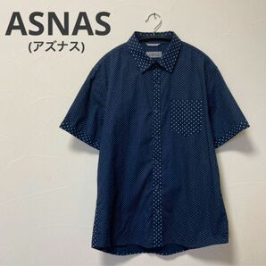 ASNAS (アズナス)大小ドット柄半袖シャツ・ネイビー