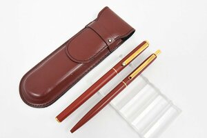 MONTBLANC モンブラン スリムライン（Sライン） レッド 2本セット 革ケース付き 現状品 万年筆 ボールペン 20745129