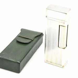 dunhill ダンヒル オートマチック シルバー ストライプ オイルライター 喫煙具 革ケース 20792516の画像1