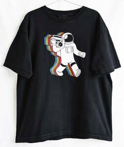 即決【90's ヴィンテージ/ UNFLEDGED】スペースマン&Mラジカセ 宇宙Tシャツ/L/ブラック/ＮASA/宇宙服/ポップアート/レア(om-242-7-9)