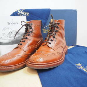 ◆限定1点◆トリッカーズ/Trickers 英国製 メンズ カントリーブーツ サイズ：UK7 1/2 本革/レザー カラー：ブラウン 保存袋・箱付き 73000の画像1