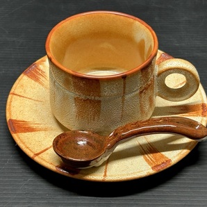 未使用美品 MARUKO 赤志野十草 カップ＆ソーサー 5客 スプーン付 陶器製茶器/和洋食器の画像6