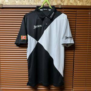 SRIXON スリクソン 半袖 ポロシャツ メンズ L 白 黒 ストレッチ ロゴ 刺繍 ゴルフウェア