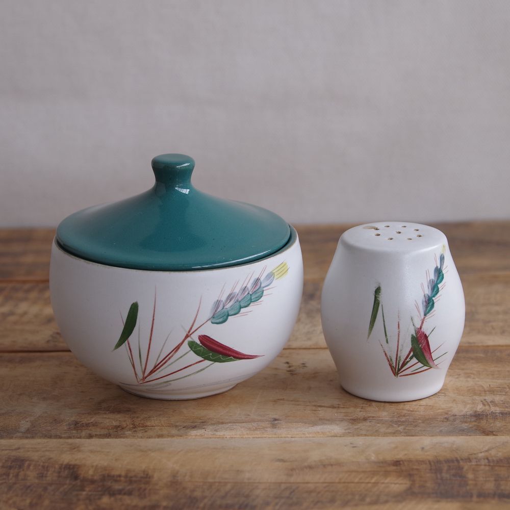 [Con defectos] Denby Trigo Verde Trigo Pintado a Mano Azucarero Rompedor Caja de Especias Pimienta Vajilla Vintage, vajilla occidental, utensilios de té, Taza de azúcar