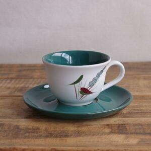 Art hand Auction DENBY Green Wheat Hand-painted Teacup and Saucer #230715-3 Vintage Retro Modern Tableware Pottery, Tea utensils, Cup and saucer, Coffee cup