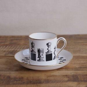 コーヒーカップ ソーサー スポード SPODE チェス レトロモダン アンティーク食器 白黒 イギリス ヴィンテージ 陶器 #230202-2 小さめ