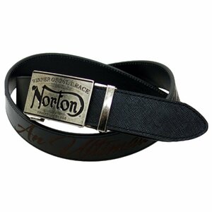 送料無料 Norton ノートン 241N8101 ベルト 黒 ホールレス 服 バックル レザー 牛革 バイカー ライダー ツーリング バイク メンズ ロゴ MCF