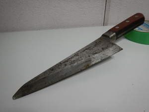 a314　登録 堺 包清 作　小出刃包丁 (左利き用 ?)　 出刃包丁　(約) 全長：30cm　刃渡り：17cm　御料理包丁　厨房/料理職人　造り/魚捌