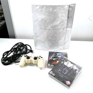 【中古・美品】SONY PlayStation 3 白 ＋ コントローラー ＋ ケーブル (バイオハザード ソフト2個付き) / プレステ3 PS3（＃DCWLJ） 