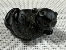 根付 無在銘『狸と鯉』 画像で判断下さい NETSUKE_画像1