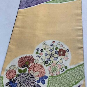 ★きものさらさ アンティーク着物帯★昼夜帯 梅 桜 菊 匹田文様 刺繍 正絹 大正ロマン 古布 古裂 カジュアル着物 の画像10