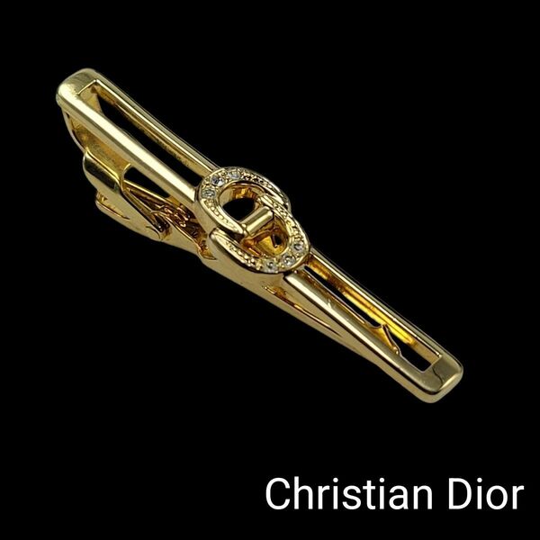 【美品】Christian Dior タイピン CD ラインストーン ゴールド