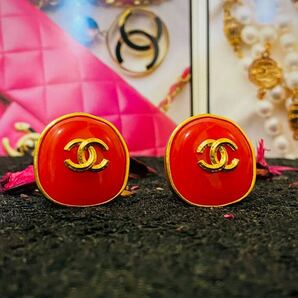 希少90'S VINTAGE CHANEL イヤリング ココ COCO カラーストーン 赤 オールドシャネル ヴィンテージアクセサリー