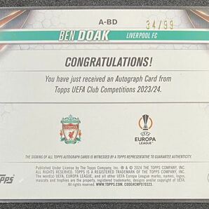 【直筆サイン・RC】Ben Doak Liverpool FC AUTOGRAPHS Icy Blue /99 2023-24 TOPPS UEFA CLUB COMPETITIONS SOCCERの画像2