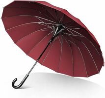 傘 メンズ 長傘 雨傘 【高強度16本骨 大きいサイズ】 直径115cm 大判 紳士傘 軽量 晴雨兼用傘 収納ポーチ付　暗い赤_画像1