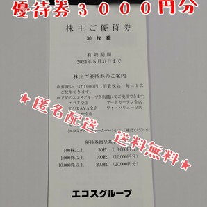 匿名配送無料★エコスグループ 株主優待券3000円分★の画像1