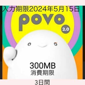 povo2.0プロモコード300MB 入力期限2024年5月 15日 消費期限3日間の画像1