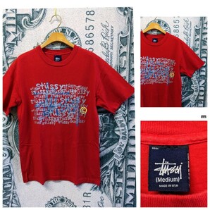 90s USA製 STUSSY ステューシー 半袖プリントTシャツ ヴィンテージ オールド SK8 madeinUSA アメリカ製 赤の画像1