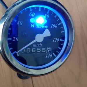 バイク ミニ スピードメーター インジケータ点灯確認済み 655.8km 参考寸法は画像にて  検索 モンキー ゴリラ DAX エイプ   の画像5