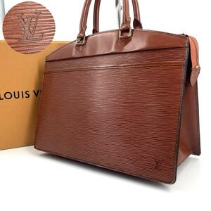 c397真贋済【ヴィトン】激レア”美品” Louis Vuitton エピ リヴィエラ ブリーフケース ケニアブラウン M48183 レザー ハンドバッグ A4