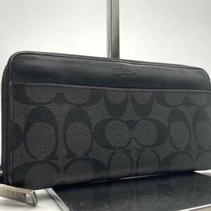 １円〜 ◇格安スタート◇ COACH コーチ PVC レザー 長財布 ロングウォレット 折りたたみ ラウンドジップ ブラック 黒