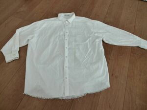 RODEO CROWNS 切りっぱなし風　フリンジ裾　ホワイト　長袖　ゆったり　リネンシャツ　F ホワイト　白