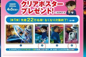 くら寿司　名探偵コナン　クリアポスター　2枚　江戸川コナン　怪盗キッド　非売品　ノベルティ　100万ドルの五稜星