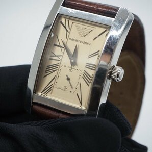 【ジャンク】EMPORIO ARMANI エンポリオアルマーニ AR-0154 スモセコ ブラウン系文字盤 メンズ腕時計 QZ キングラム[fnk]の画像1