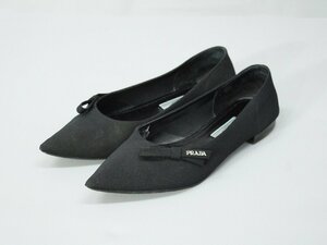 PRADA/プラダ 収納袋付きリボンポインテッドトゥローヒールパンプス 黒35.5/22.5 ri871