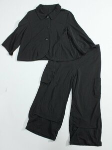 美品 センソユニコ セットアップ/7分袖ジャケット/クロップドパンツ 黒38 ri834