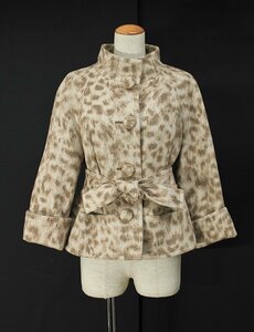  beautiful goods U by ungaro Ungaro belt attaching Leopard Anne gola wool jacket 38 beige ak941