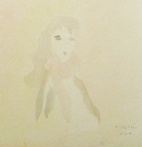 織田廣喜『パリの女』水彩、紙　サイン有　額、箱、黄袋付き　1979年制作_画像3