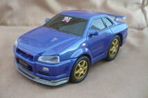 青.金 ■ 日産 スカイラインGT-R R34 ■ @car110 ドライブタウン プルバックカー サンプルミニカー コレクション品_画像1