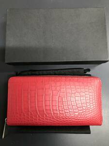 HG6207 crocodile long wallet round fastener type wani leather leather red red exclusive use sack * box attaching unused goods 