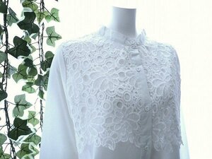 【新品】8830【L】クロシェ刺繍重ね 綿100％ シャツ 白 華やか ブラウス 上品 40代 50代 60代 春 夏