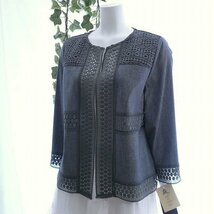 【新品】8988【L】上質 綿麻混 シャツ ジャケット ダークネイビー ヨーロッパ調 カットワーク 刺繍 上品 高級感 40代 50代 60代 春 夏 秋_画像4