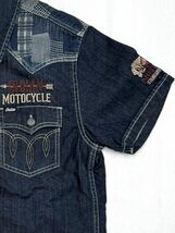 Indian Motocycle インディアン モトサイクル 刺繍 半袖 デニムシャツ IMSS-701 インディゴ Mサイズ_画像4
