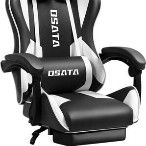 Osata ゲーミングチェア オフィス パソコン ゲーム用 デスクチェア オットマン付き 人間工学 135度リクライニングPCチェア(白と黒)888の画像1