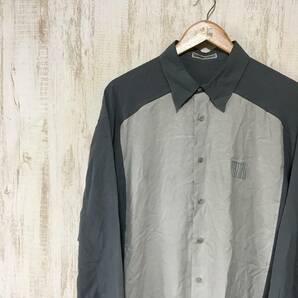 334☆【シルクシャツ 絹100％】vestpia ツートン バイカラー 長袖シャツ グレー Lの画像1