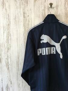 593☆【バックロゴ トラックジャケット】PUMA プーマ 紺 S-M ジャージ