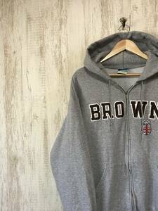 V627☆【BROWN ジップアップ スウェットパーカー】Champion ECO FLEECE チャンピオン グレー L