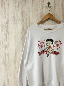 605☆【ヴィンテージ 古着 BETTY BOOP ベティちゃん スウェットシャツ】GILDAN トレーナー 白 L