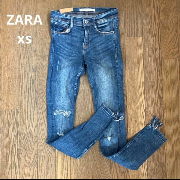 美品 レディース ZARA ザラ ジーンズ デニム インディゴ ストレート XS