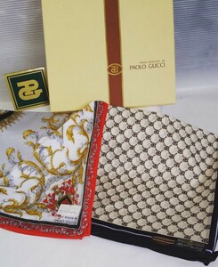 日本製 新品未使用 PAOLO GUCCI パオログッチ ハンカチセット ハンカチーフ スカーフ パオロ・グッチ 2枚セット 華やかなデザイン