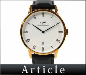 174287◆動作確認済 Daniel Wellington ダニエル ウェリントン ダッパー 腕時計 クォーツ B38R1 デイト GP レザー 革 メンズ/ D