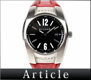 174202◇ 動作確認済 BVLGARI ブルガリ エルゴン 腕時計 クォーツ デイト EG30S SS レザー 革 ブラック シルバー レッド レディース/ D