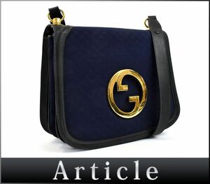 173169◆GUCCI グッチ オールドグッチ マイクロGG インターロッキングG ショルダーバッグ キャンバス 革 ネイビー レディース/ B