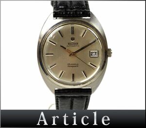 173981◇ 動作確認済 WALTHAM ウォルサム ニューポート 腕時計 自動巻き 23石 デイト SS レザー 革 シルバー ブラック メンズ/ D